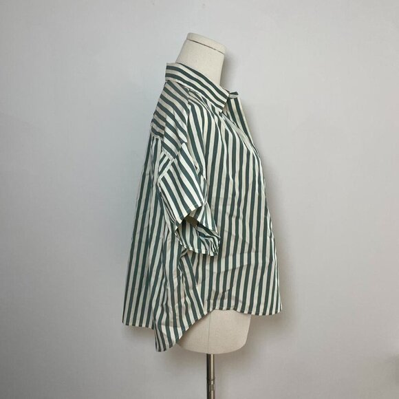 Rag Bone Martha Short Sleeve Poplin Shirt in Green Stripe | Women’s Size Small - Picture 2 of 5